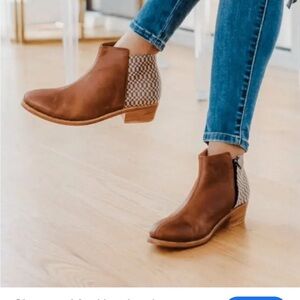 The Root Collective Espe Chestnut Brown Ankle Boots with Patterned Heel